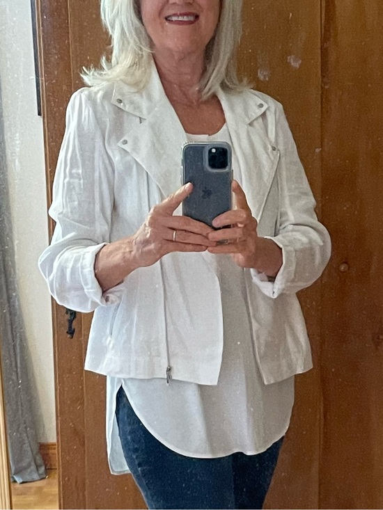 BLU9 Jackets & Blazers - White Mixed Media Linen and Knit Jacket